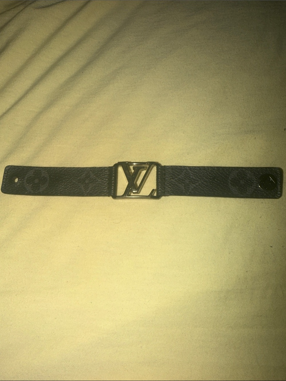 Louis Vuitton Black Monogram Canvas Bracelet with Gold LV Logo